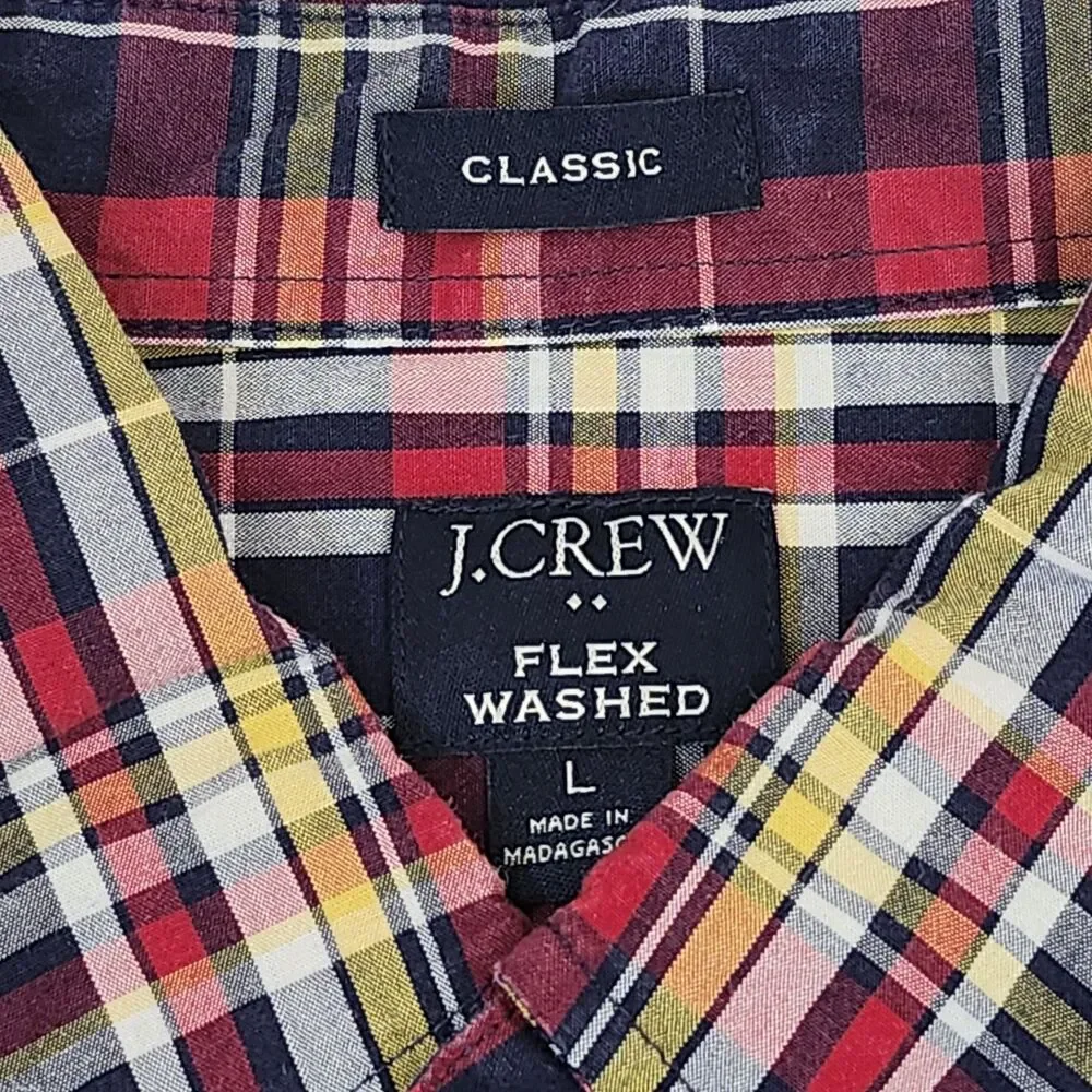J Crew Mens Large Shirt Button Down Up Classic Flex Washed Plaid Long Sleeve